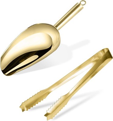 WAF Stainl Steel 7 Inch Ice Scoop and Tong Set -Gold Plated-