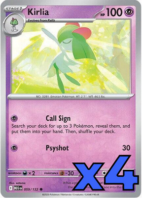 4x Kirlia 059/132 Me01: Mega Evolution PLAYSET x4 - Pokemon TCG - NM
