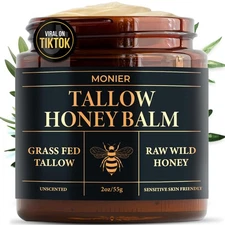 Tallow and Honey Balm for Face Beef Tallow for Skin Moisturizer with 100% Org...