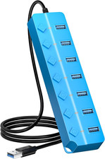 USB Hub 3.0, 7-Port USB Hub Splitter with Individual On/Off Switches and Lights,