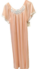 Women's VTG Sears OS Night Gown Peach Sheer Long SS NEW USA Carraige Court Large
