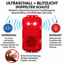 Marderabwehr Mobil Ultraschall & Blitzlicht Batteriebetrieb USB oder 12V 078411