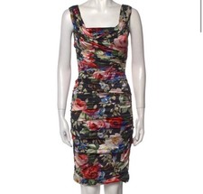 Dolce & Gabbana Floral Silk Ruched Sheath Knee Length Dress Multicolor
