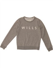 JACK WILLS Womens Graphic Sweatshirt Jumper UK 6 XS Grey Cotton NG05