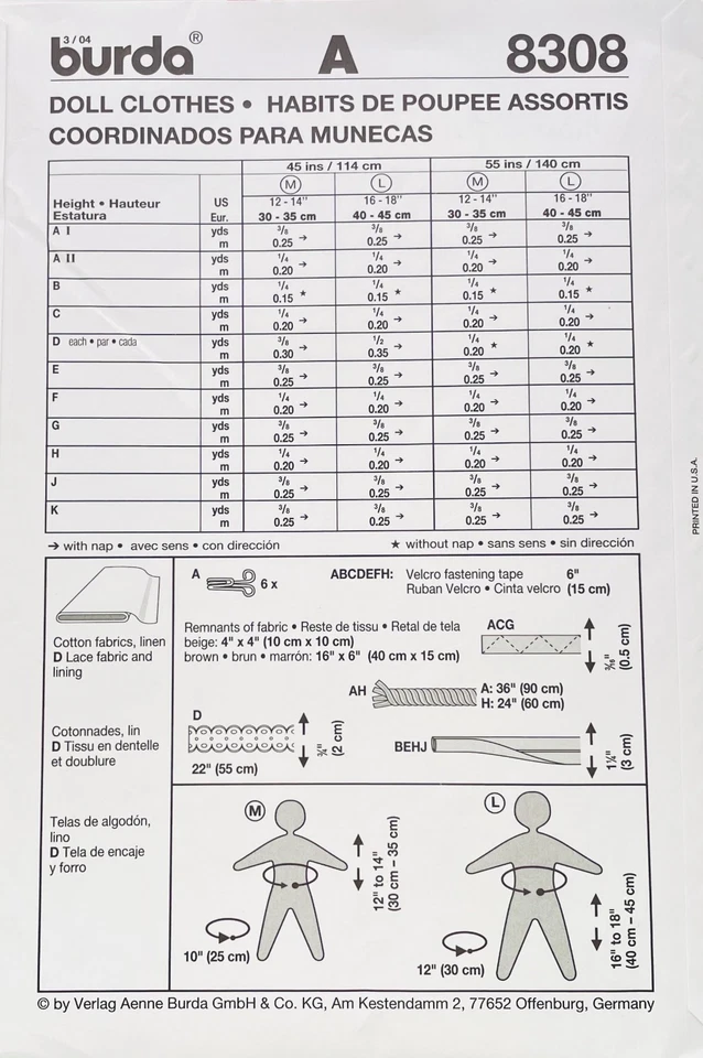 burda - Pattern 8308 - Doll Clothes in 2 Sizes: 12"-14" & 16"-18" - Image 2 of 4