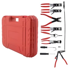 9PC Hose Clamp Clip Plier Set Swivel Jaw Flat Angled Band Automotive Tools