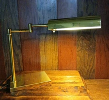 Vtg Brass MCM Art Deco Bankers Desk Lamp Adjustable Pharmacy Swing Style WORKS
