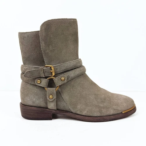 Stivali Motociclista UGG Kelby Scamosciati Imbracatura Caviglia Grigio Donna Taglia 5