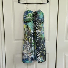 Vintage Cache Womens Dress Size SM Strapless Tropical Artsy Abstract Sequins 
