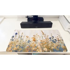 Soft Blue Yellow Floral Oversized Mouse Pad 23.6" X 11.5" Keyboard Mat Non-Slip