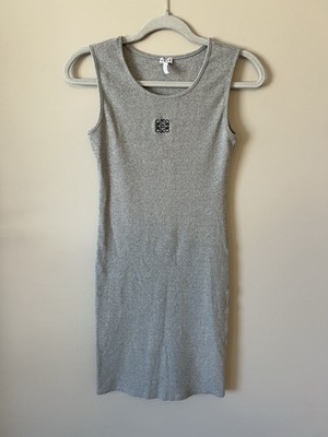 Loewe 100% Cotton Knit Logo Sleeveless Tank Dress Gray Knee Length Size L