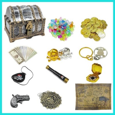 177 Pieces Kids Pirate Treasure Chest Treasure Hunt Kit Lockable Vintage Trea...