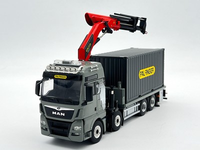 MAN TGX XXL riged flatbed truck Palfinger crane + 20ft container