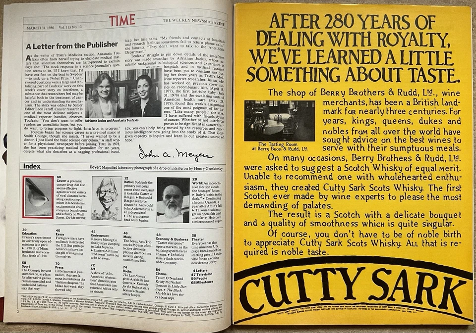 TIME Magazine VTG Issue - Mar 31, 1980 w/ Interferon & Cancer • Olympics Boycott - Image 2 of 4