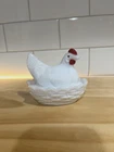 Vintage Westmoreland 3.5” Hen On Nest Covered Dish Milk Glass Red Comb