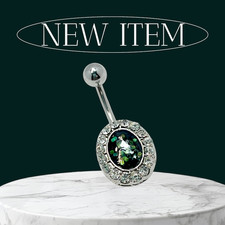 316L Surgical Steel 14G CZ Cubic Zirconia Stone Belly Ring Bar Length 12mm