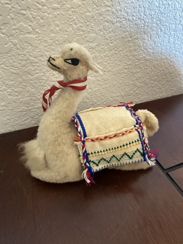 Peluche pupazzo lama alpaca vintage figura vera pelliccia di lana 6” fatto a mano arte popolare - Foto 1 di 6