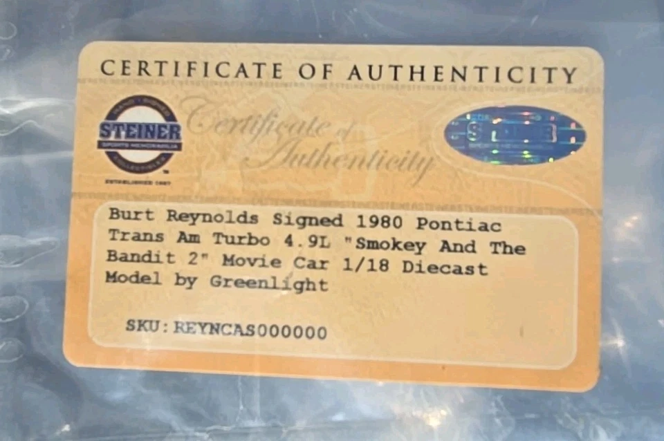 Signed Burt Reynolds 1/18 Black 1980 Trans Am Smokey and the Bandit II - Image 4 of 4