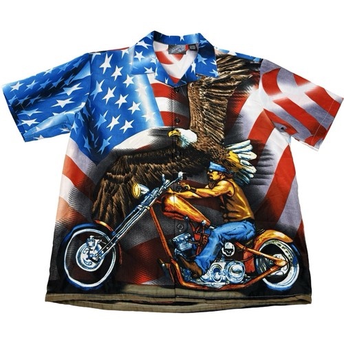 Sapphire Lounge Shirt Men’s XL Eagle Chopper Motorcycle Y2K All Over Vintage