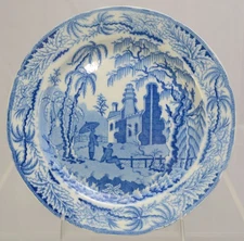 Rogers Chinoiserie Ruins Blue Transferware Staffordshire 9.5 Inch Plate c 1820