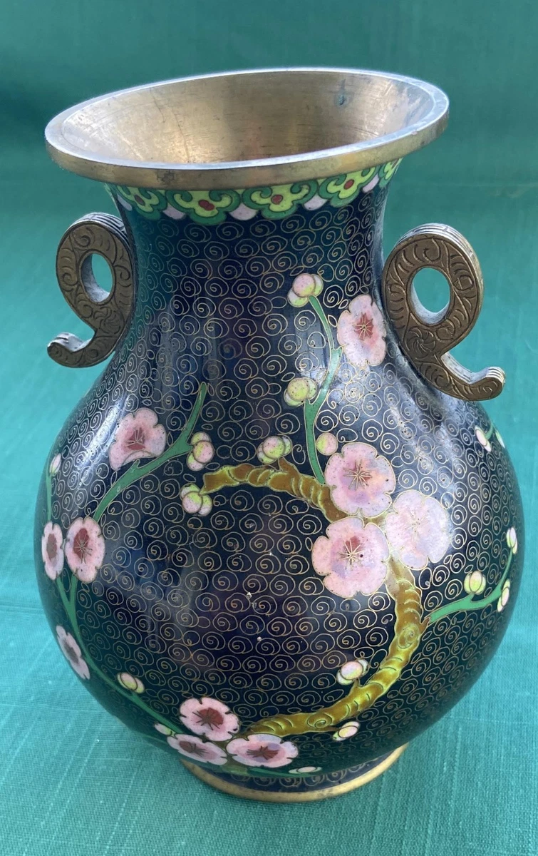 1822 七宝焼 景泰藍 花瓶2客 りんご型蓋物1客 中国美術 景泰藍◇80年代