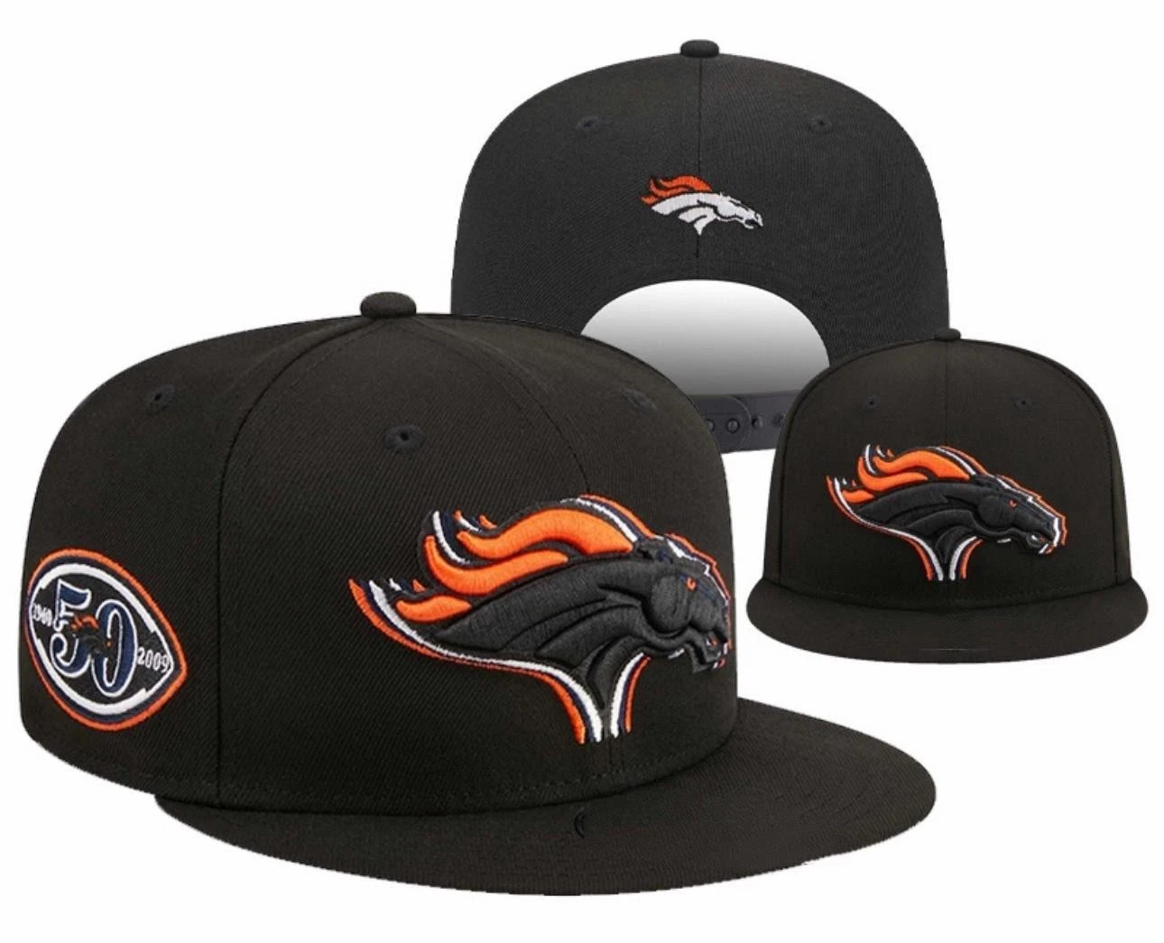 Denver Broncos Snapback Hat Black Adjustable Flat Brim Football Cap