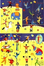Circus BIG TOP 3 Ring Animals Lion Elephant Clowns Scrapbook Stickers! 4 Sheets