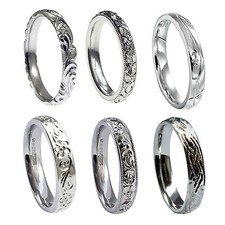 Hand Graviert 5mm 9ct Weiss Gold Vintage Stil Court Komfort Hochzeit Ringe UK Hm