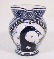 Signed Art Pottery 4” Italy Bird Ornate Blue White Creamer Pitcher SSM Forenzo ?