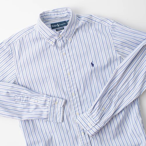 Camisa Ralph Lauren Calce Clásico Para Hombre A Rayas Azul Mediano Botones Mangas Largas - Imagen 1 de 10