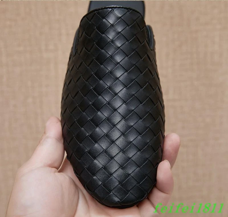 Sandalias planas de cuero con patrón tejido para hombre vestido de mula informales fiesta club Foto 3 de 4