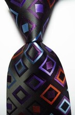 New Classic Checks Black Purple Blue JACQUARD WOVEN Silk Men's Tie Necktie