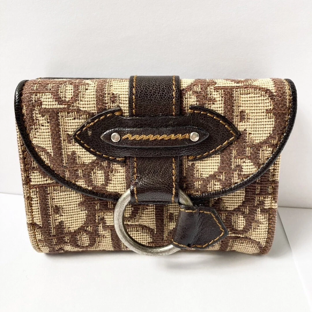 Portefeuille Christian Dior pliable beige brun or quincaillerie femme du Japon occasion