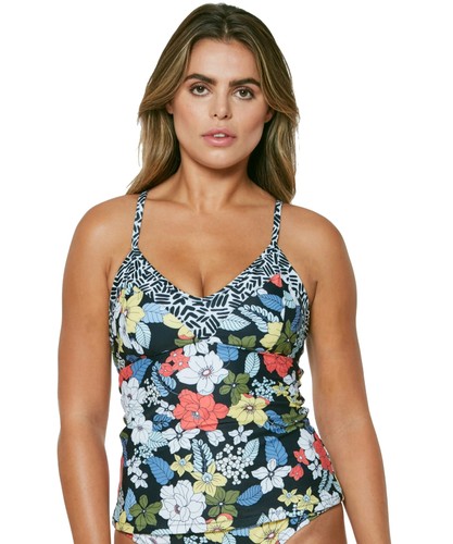 Jessica Simpson Women's Contrast Panel One-Piece Swimsuit - Removable Cups, Grommet Detail