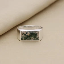 Green Moss Agate Ring 925 Sterling Silver Handmade Gemstone Jewelry