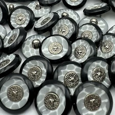 Dressy/Elegant Black-Grey-Vintage Silver Poly/Metal Button 18mm 11/16" Shank