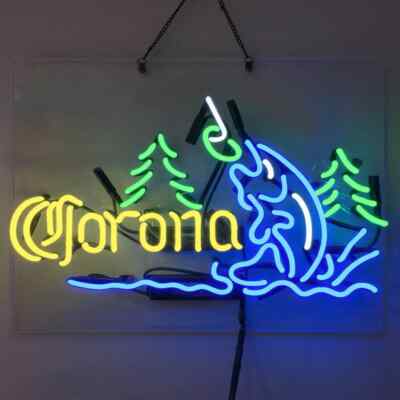 Corona Beer Fish Fishing Acrylic 20''x16'' Neon Sign Lamp Light Garage Club AM