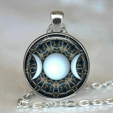 CRESCENT TRIPLE MOON STAR PAGAN pendant 18" Sterling Silver 925 necklace female