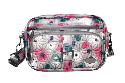 LUG Carousel Convertible Crossbody Belt Bag Gray Pink White Floral Print