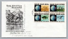 Keep America Beautiful 1970 FDC Avoid Pollution of Land, Water, & Air #1410-1413