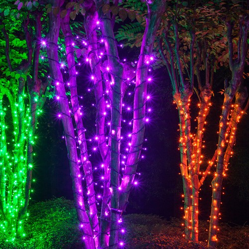 70 Orange Purple Green LED Halloween Lights, Black Wire, 24ft Party Porch Lawn - Picture 14 of 31