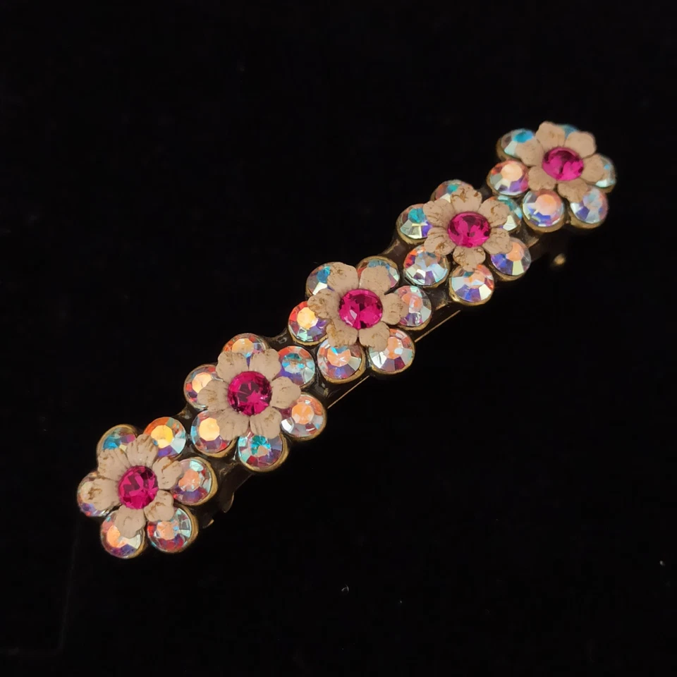 Pinza de pelo Michal Negrin rosa aurora boreal flores con caja de cristales de Swarovski Foto 4 de 4
