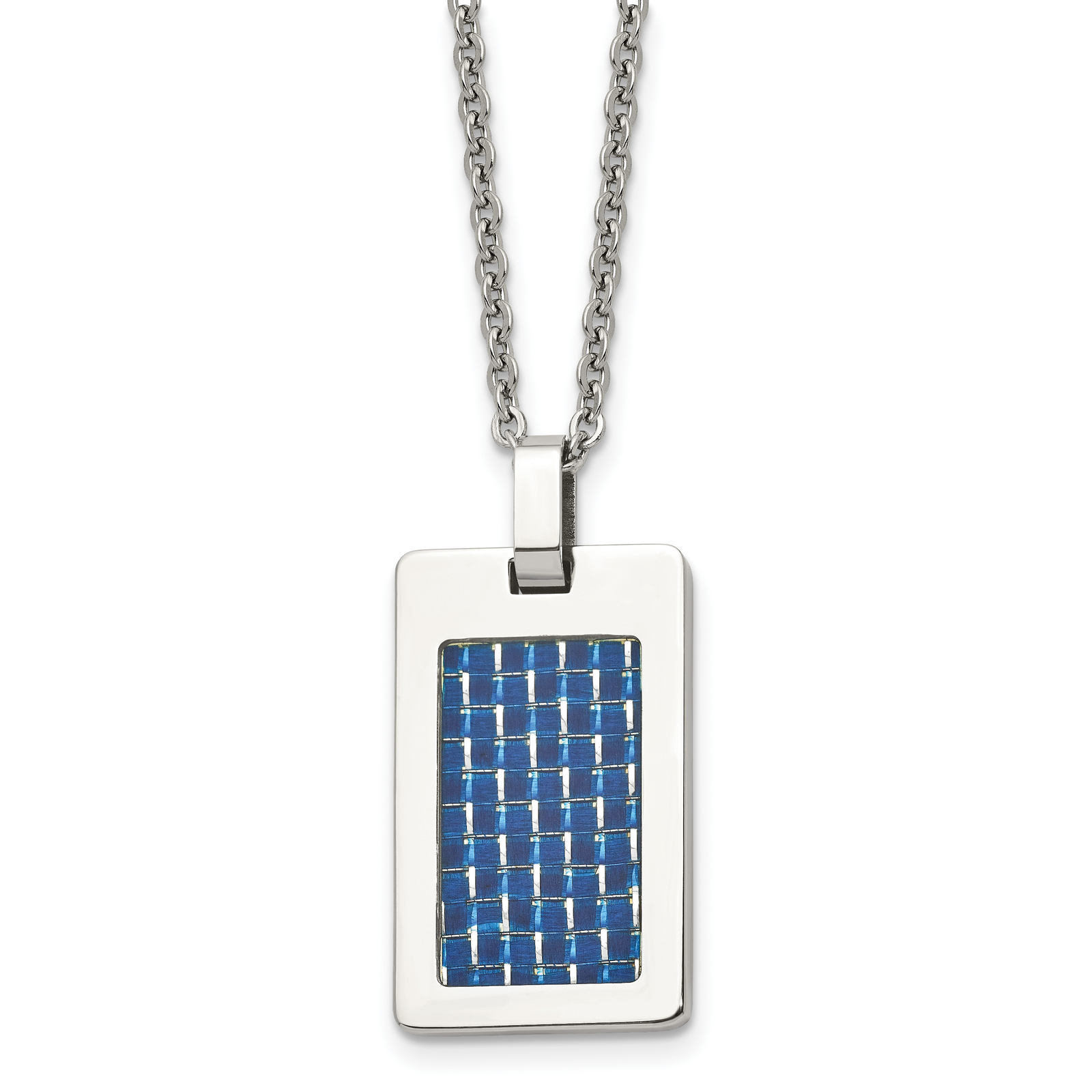 Chisel Stnls Steel Blue Carbon Fiber Inlay Dog Tag Cable Chain Necklace 22