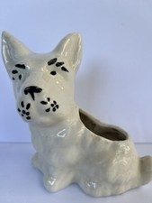 VINTAGE SCOTTIE DOG PLANTER - Adorable Ivory Pup With Black Features
