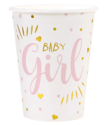 SANTEX 10 Papp-Becher Baby Girl rosa gold 270ml Baby Shower Party Geburt Taufe Mädchen