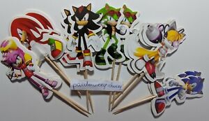 12 X Sonic Hedgehog Cake Picks Cupcake Toppers Kids Birthday Party Decorations
