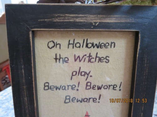 FRAMED EMBROIDERED WITCH-"ON HALLOWEEN THE WITCHES PLAY-BEWARE-BEWARE....-#R2-1 - Picture 23 of 24