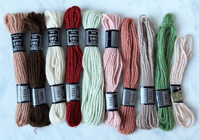 DMC Laine Tapisserie France 100% Wool Tapestry Yarn Lot 10 Skeins/Colors
