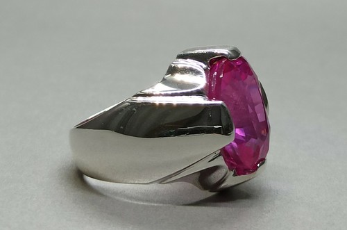 20 Carat Oval Cut Pink Topaz Mens Ring Sterling Silver 925 Handmade Topaz Ring - Picture 11 of 12