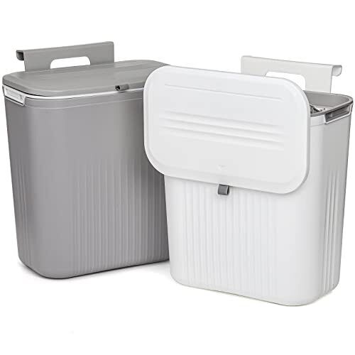 2 Pack 2.4 Gallon Kitchen Compost Bin Hanging Trash Can With Lid Garbage Can For